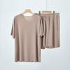 Women's Ice Silk Pajama Set Pullover Short Sleeve T-shirt And Pants Casual PJs Set Summer 2 Piece Loungewear