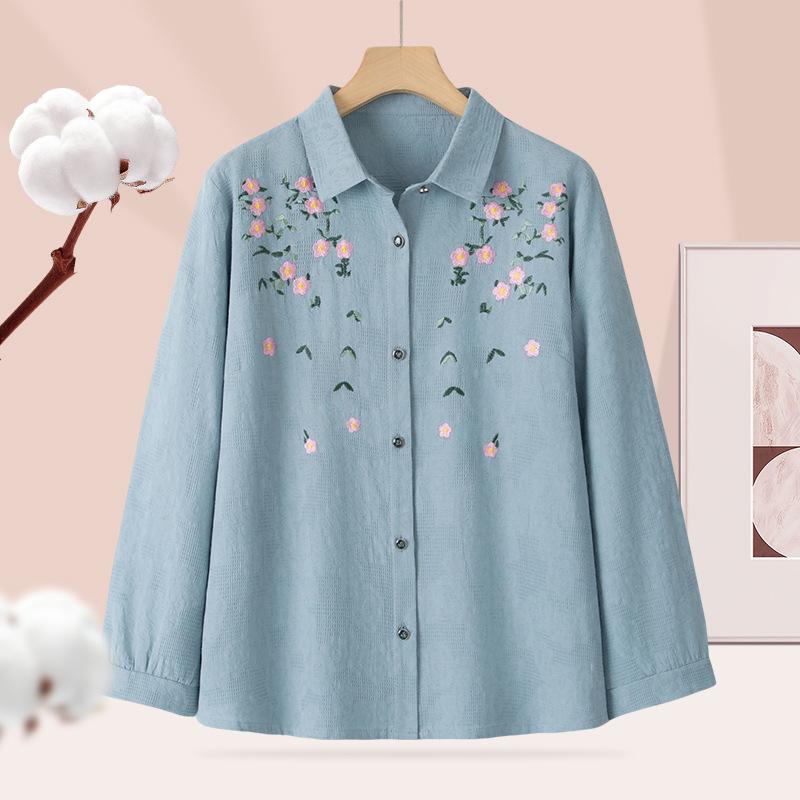 

Cotton Long-Sleeve Shirt for Middle-Aged & Elderly Women - Perfect for Spring & Autumn. 2XL (for 105-120 jin)