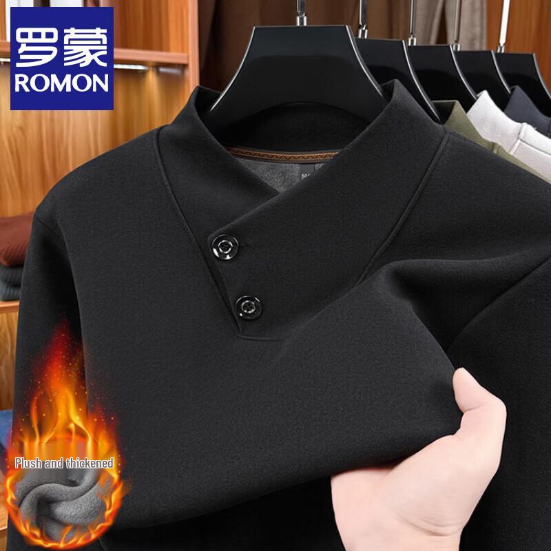 Romon Men s Premium Thermal Fleece-Lined Stand Collar Long Sleeve T-Shirt M