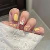 24-Piece Versatile Nude Pink Nail Stickers with Yellow Flowers