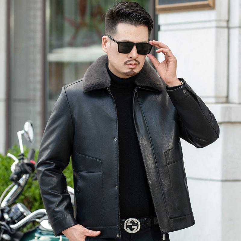 

Куртки из натуральной кожи для мужчин среднего и пожилого возраста, утепленные куртки среднего и повседневного возраста с утолщенными меховыми лацканами для зимы 200