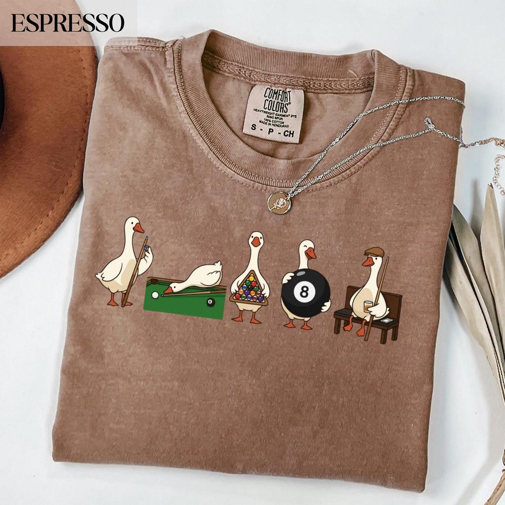 Comfort Colors® Funny Billiards Pool Geese Shirt, 8 Ball Snooker Cue Player Tee, Pool Hall League Bar Game Fan Gift, Silly Goose Sports Top