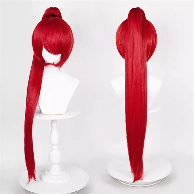 Peruca de cosplay de rabo de cavalo reto de 90 cm, peruca curta de anime, peruca universal multicolorida, resistente ao calor, cabelo sintético + touca