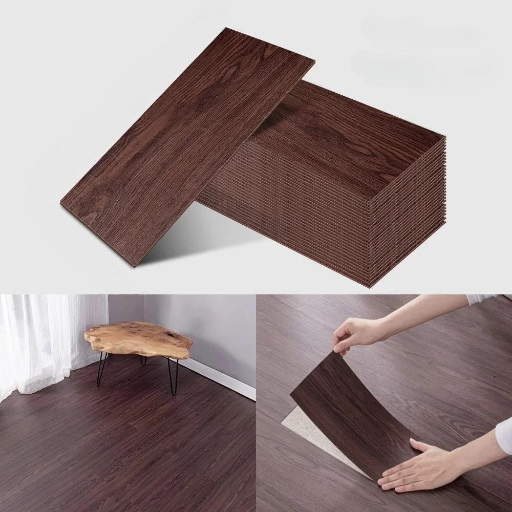 10pcs 40cmx15cm PVC Floor Stickers Self-adhesive Waterproof Thickened Wood Grain Floor Living Room DIY