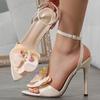 Pointed three-dimensional flower stiletto sandals women's shoes gorgeous party apricot high heels