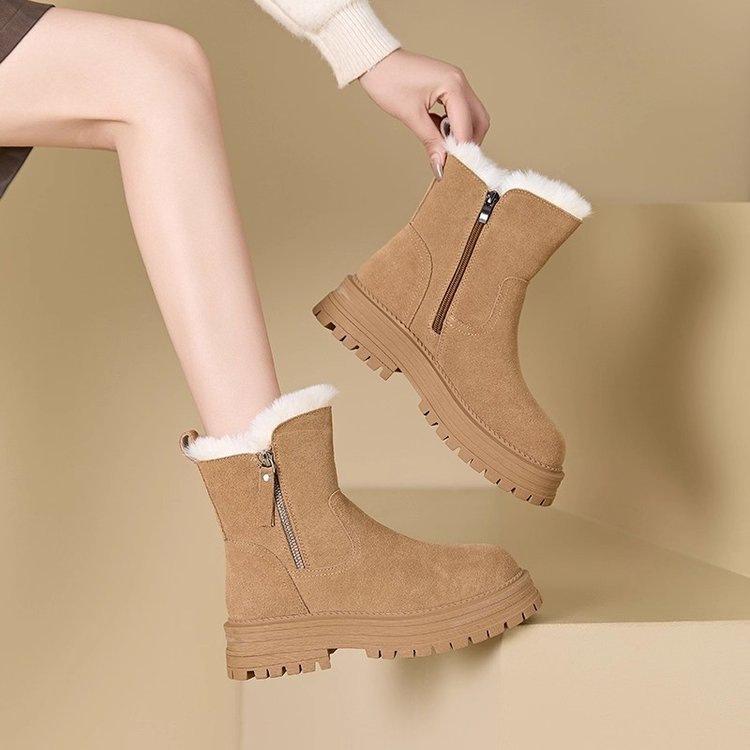Internet celebrities thick-soled heightening snow boots women's 2025 new winter piled thickened warm Northeast cotton boots Martin boots