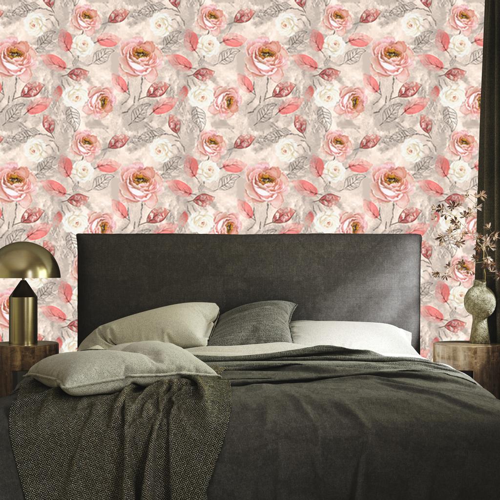 Watercolor Roses Wallpaper with Leaves for Living Room and Bedroom 50x1000