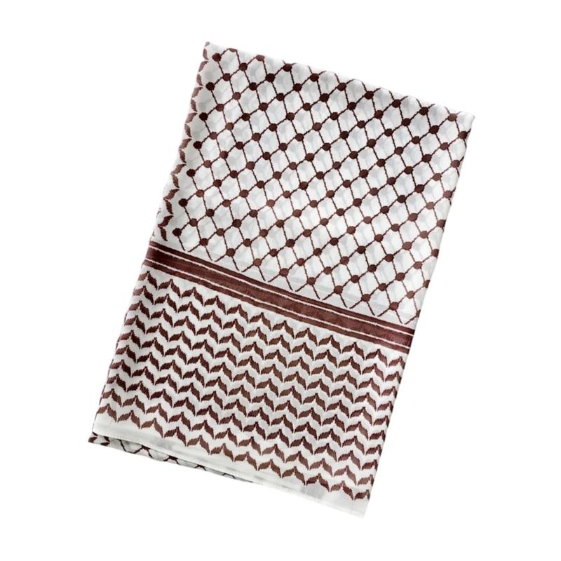 

Checked Pattern Hijab Scarf Breathable Abaya Headscarf for Women Keffiyeh Headwrap Arabian Hijabs Scarf Head Covering коричневый