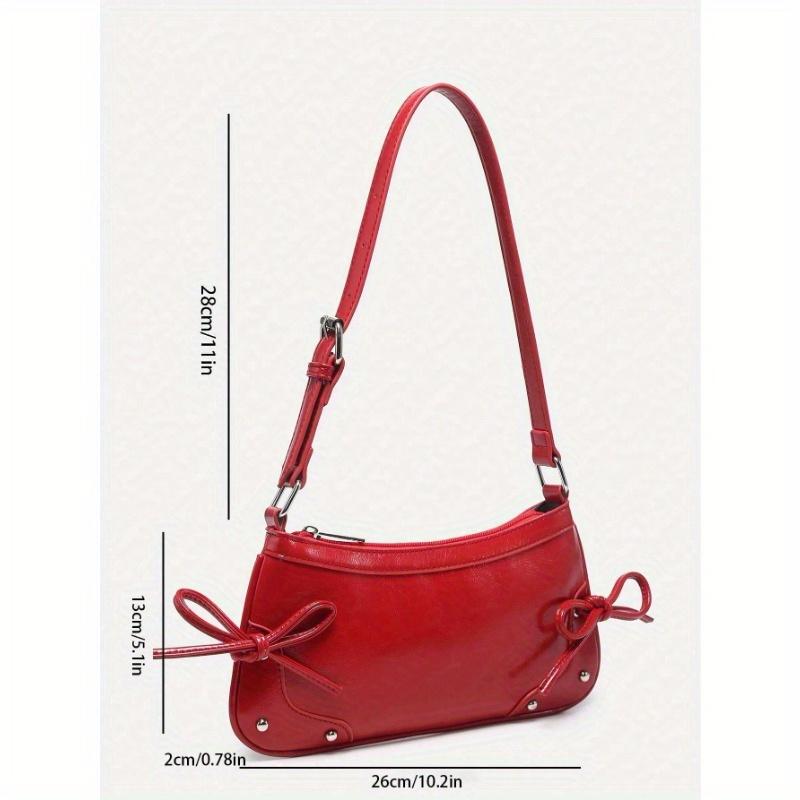1pc Retro Strap Bow Decor Exposed Maroon/Yellow & Leopard Print Shoulder Armpit Baguette Bag, Suitable For Dating, Going Out, Party, Animal Print