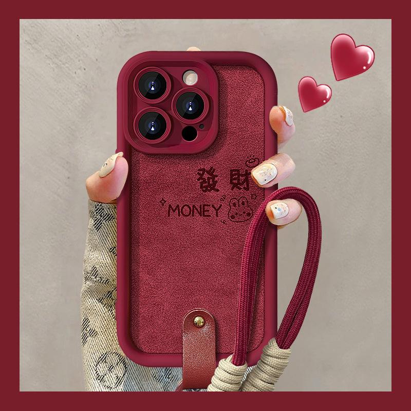 

Удачи Кролик Обматывающая Веревка Подходит для Чехла для Телефона IPhone 13PRO 14, Бордовая Овечья Кожа 15, Полностью Обернутый Противоударный XR Силиконовый X Huawei P30 Pro