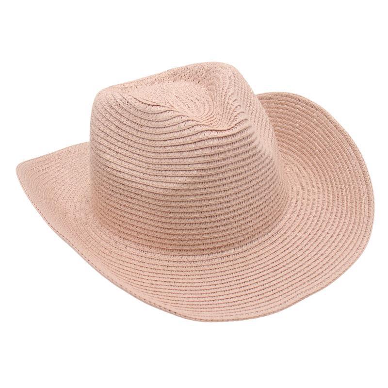 Adjustable Lightweight Wide Brim Solid Woven Panama Curled Straw Western Cowboy Visor Sun Hat With Accessories for Seaside Beach
