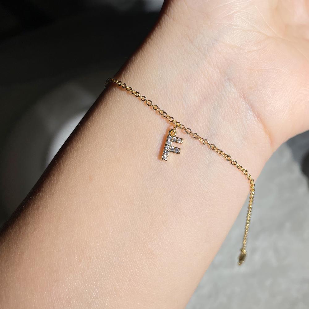 Classic Pave Zirconia A-Z Letter Bracelet Women Fashion 26 Initials Stainless Steel Chain Charm Bracelet For Women Jewelry Gift