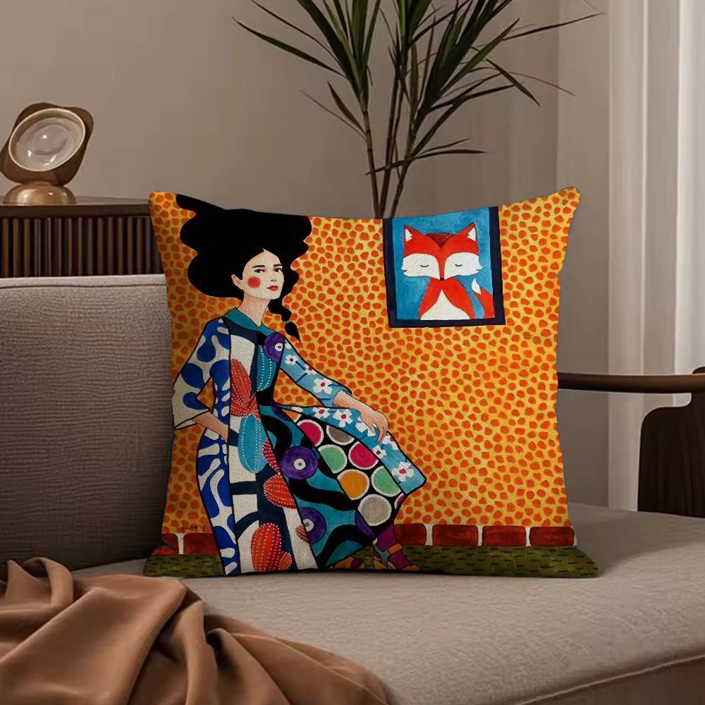 Vintage Abstract Girl Hair Flower Pillow Case Anti-dustmite Pillowcase Invisible Zipper Silky Short Plush Sofa Cushion Cover