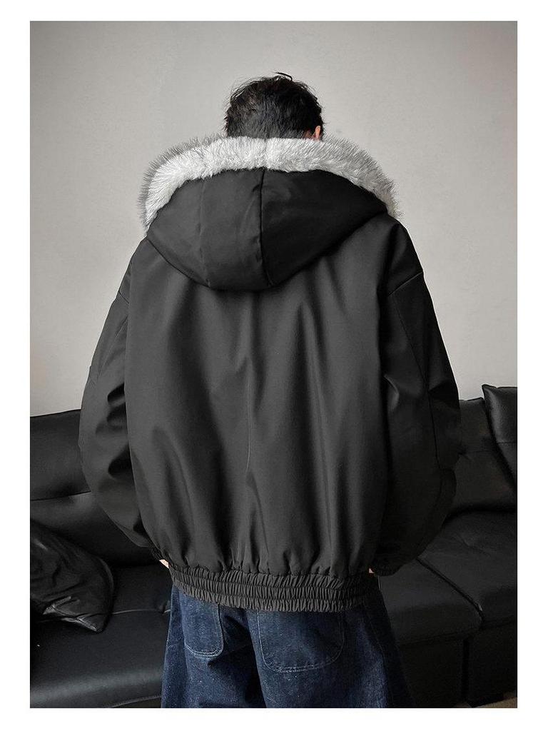 Couple's Winter Jacket with Faux Mink Fur, Golden Eagle Design, Thick Velvet Lining, Large Collar - Unisex Cotton Outerwear