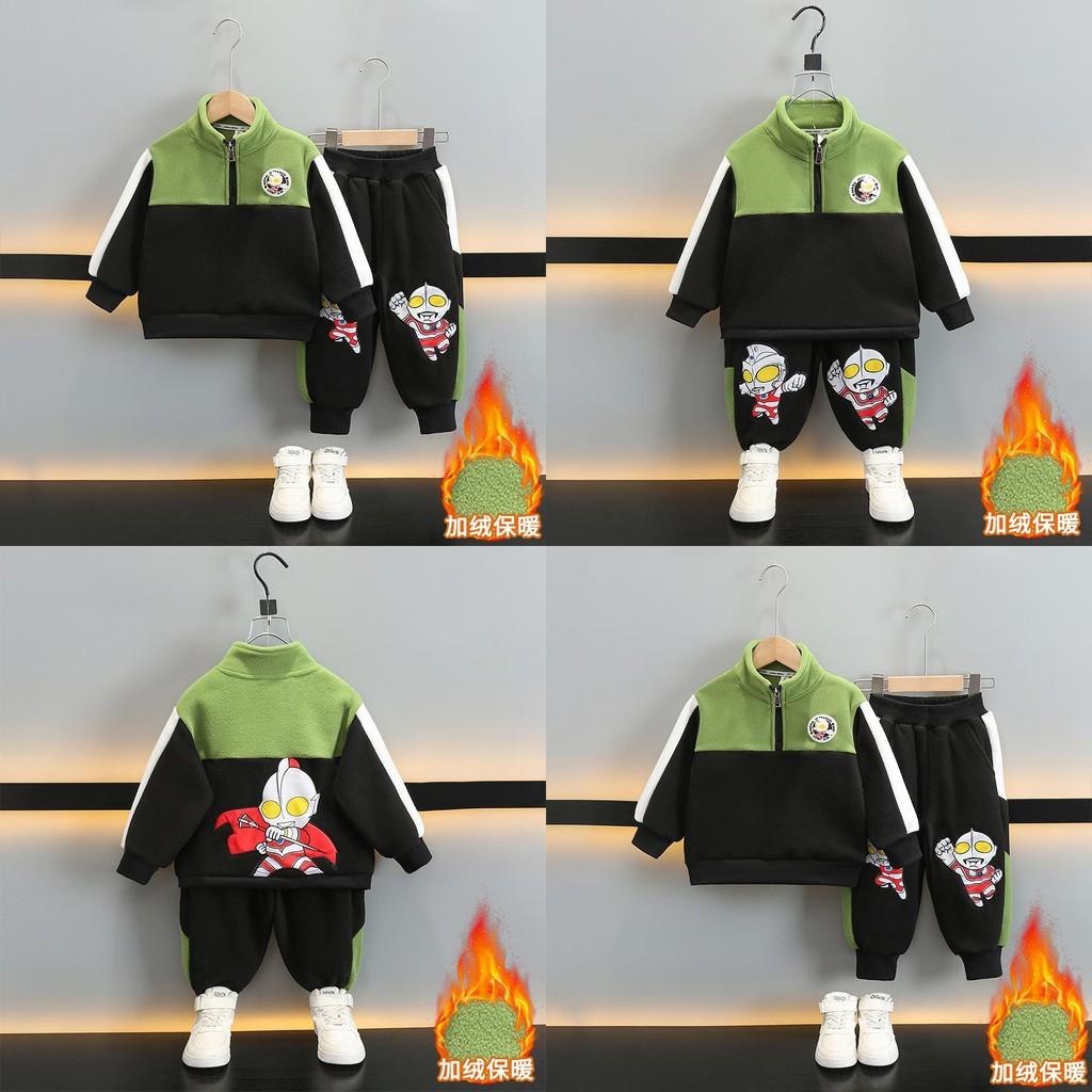 Cozy Ultraman Boys Autumn Winter Set Soft Thick Fleece Jacket And Pants For Kids 3 To 8 Years