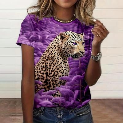 Women's Fashionable Short Sleeve T-Shirts 3d Leopard Print Top Tees Spring & Summer Breathable Women's Casual Pullovers & Blouse