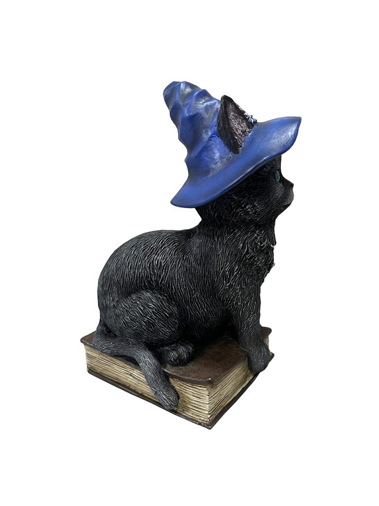 Witchy Cat Familiar With Magic Book Spirit Incarnate The Black Witches Cat Figurine Sits On A Grimoire With Hat