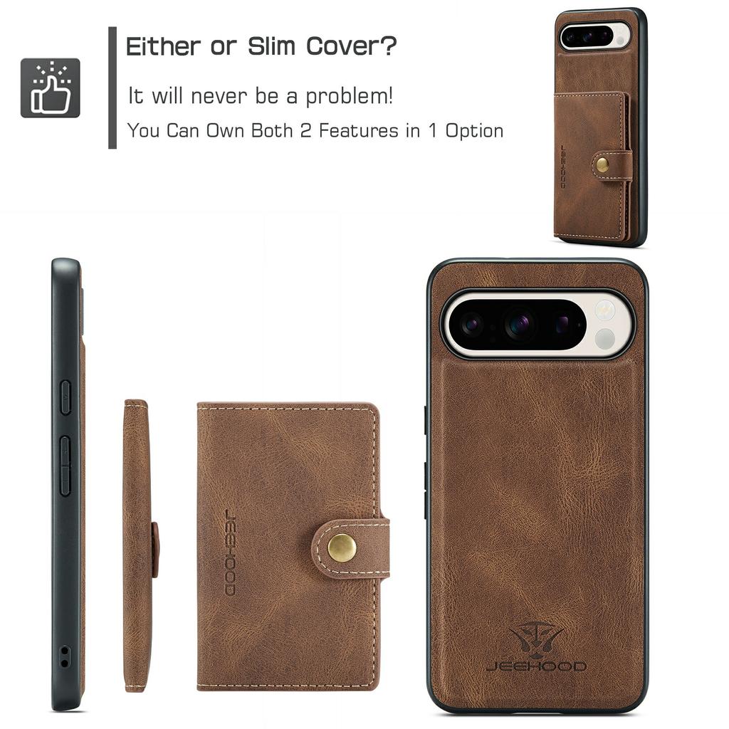 JEEHOOD J01 For Google Pixel 9 Pro XL Case Retro Leather+TPU Phone Cover Detachable Magnetic Card Holder