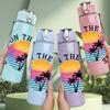 1PC Bring On The Sunshine Beach 750ml Color Plastic Sports Water Bottle Leakproof Flip Straw Lid Suitable for Sports Office Home Use