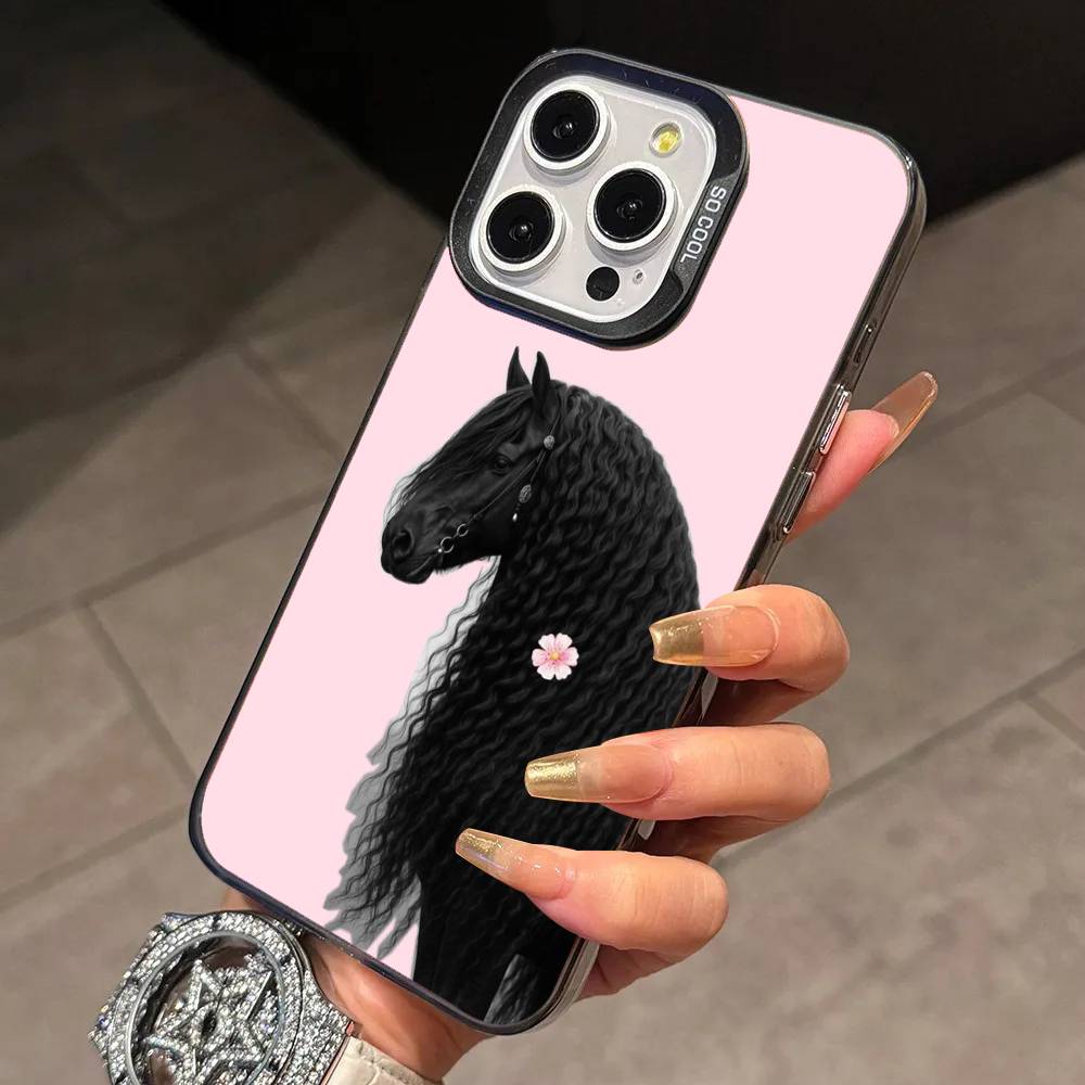 Cute fashion embroidered three ponies Phone Case For iPhone17,16,15,14,13,12,11Plus,ProMaxColorful Silver Phone case Funda Cover iPhone16promax