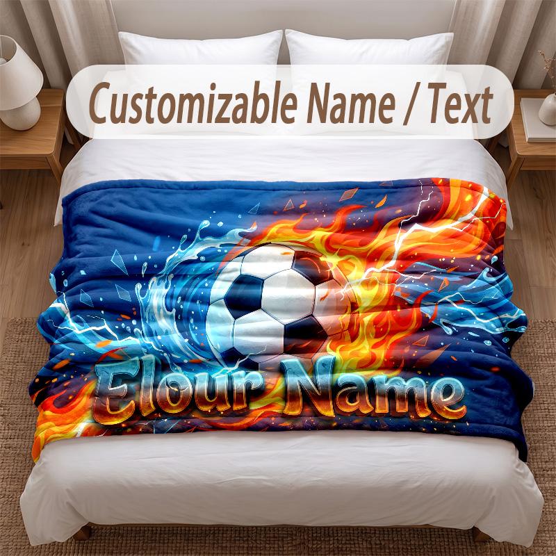 Soccer Theme Soft Blanket Personalized Custom Name Text Print Warm Blanket Home Sofa Bedroom Decor