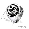 Polished Stainless Steel 22MM Laser Wolf Sunbathing Retro Men's Ring
