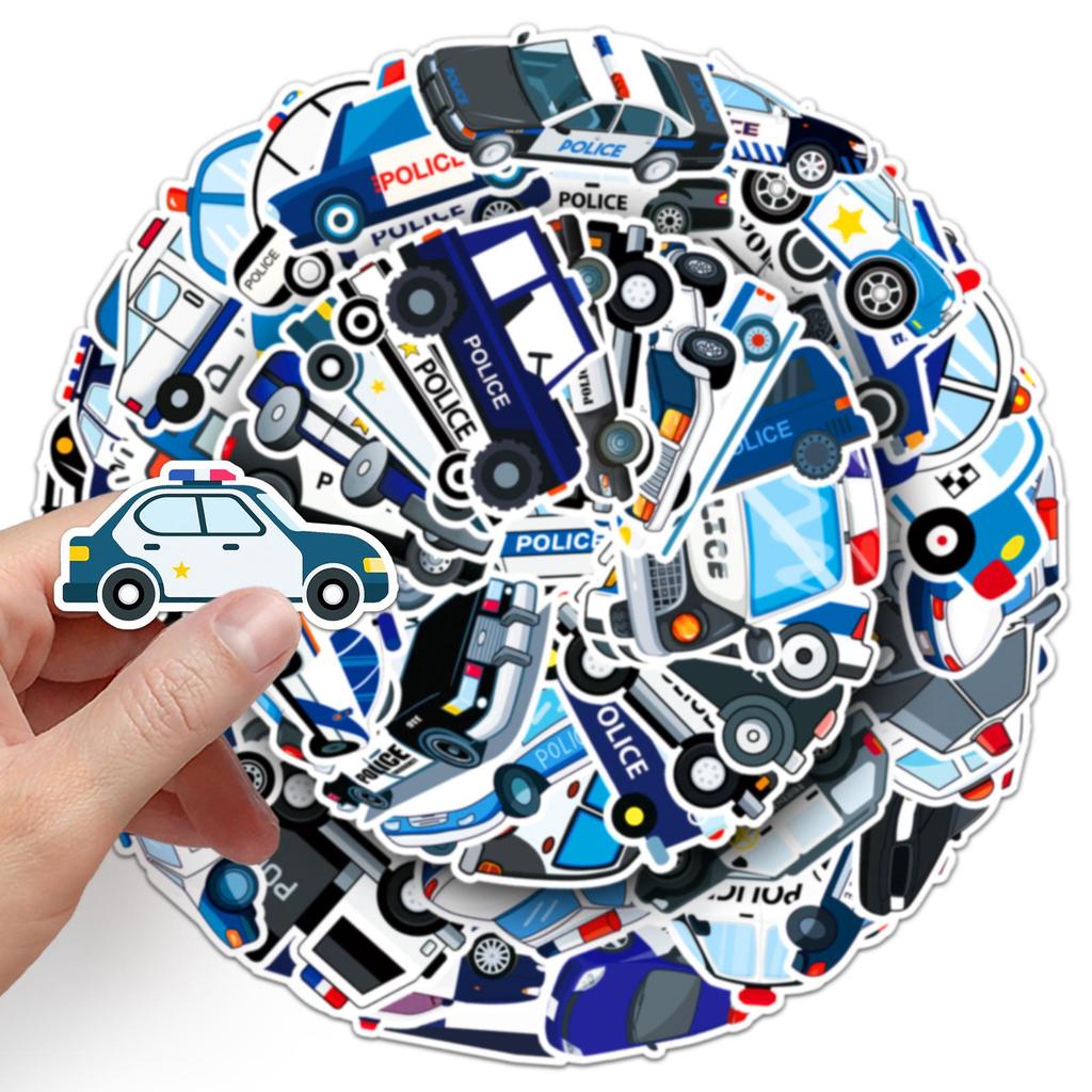 50 nálepek s policejními auty a skútry: Vodotěsná sada dekorací na cesty a notebooky