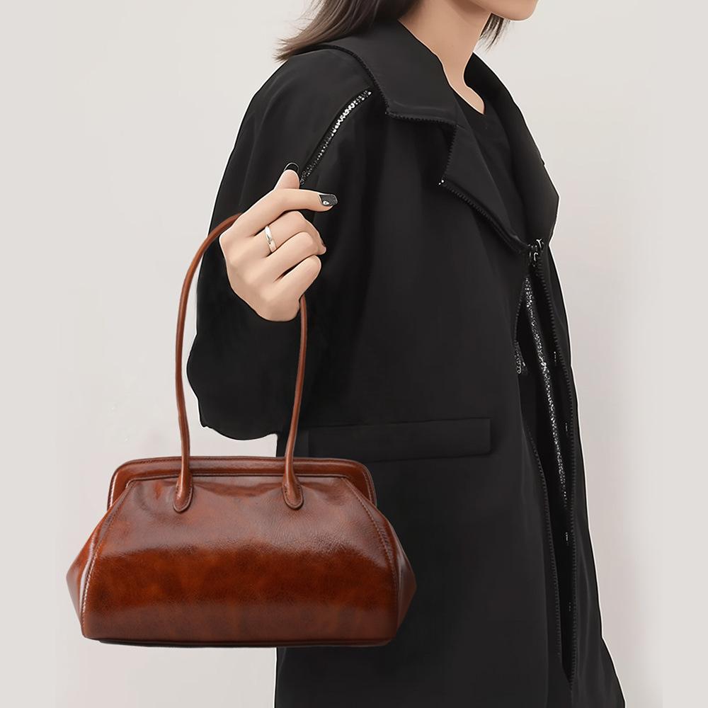 Cowhide Bag 2025 New Large-capacity Leather Women's Bag Fashionable First Layer Oil Wax Leather Underarm Bag