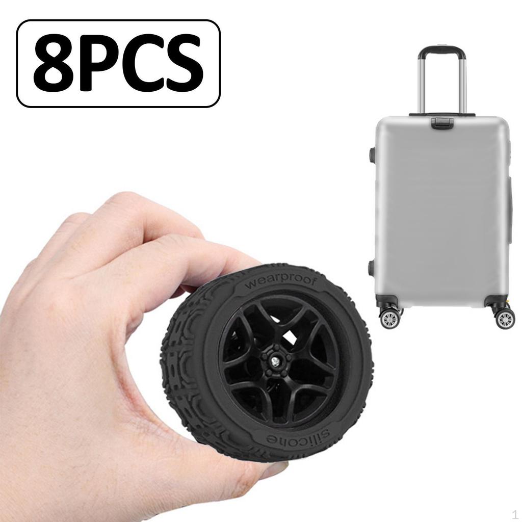 8x Silicone Luggage Wheel Covers Protective Cover for Most Suitcase Black