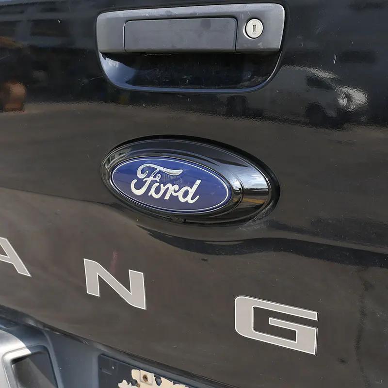 Car Sticker Car Rear Badge Ring Logo Frame Cover Decoration Trim Fit For Ford Ranger 2015-2021 F150 2009-2014 Auto Carbon Fiber/