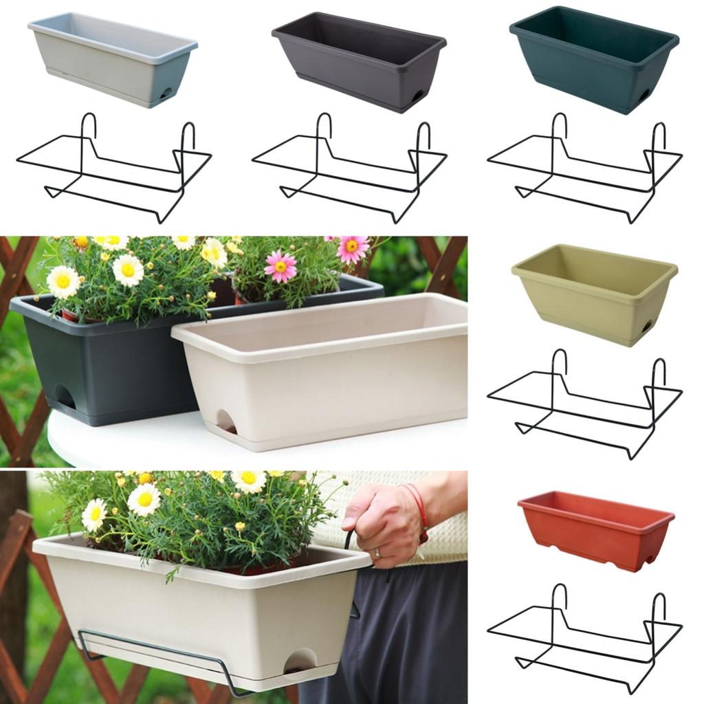 1 Set Balcony Plant Vegetable Flower Planter with Tray and Rack Plastic Garden Simple Rectangular Hanging Long Flower Pot Trough