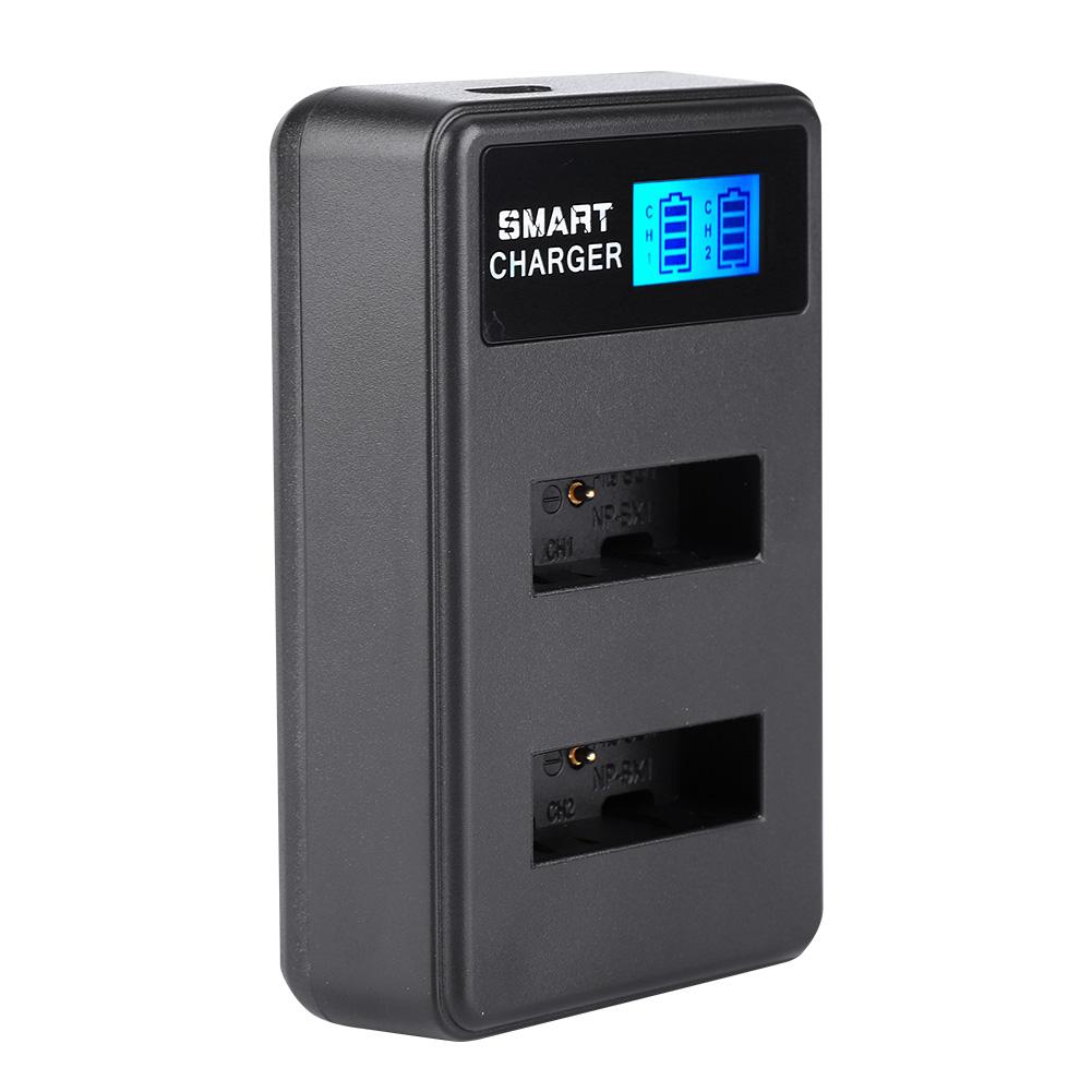 Portable Travel Outdoor USB Charging LCD Dual Slots Charger for NP BX1 Battery Black