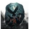 Herremote Trykket Rund Hals Langermet Fest Høst Sport Fritid Pullover Menn 3D Flygende Ørn Trykket Løs Sportstopp