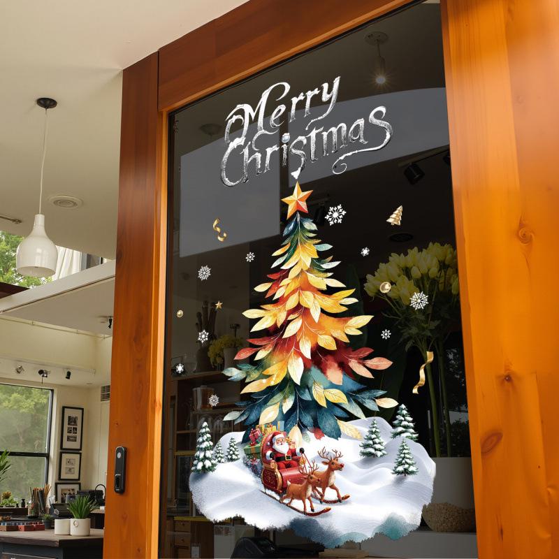 Colorful Christmas Window Decoration Set: Tree, Santa, Reindeer Stickers
