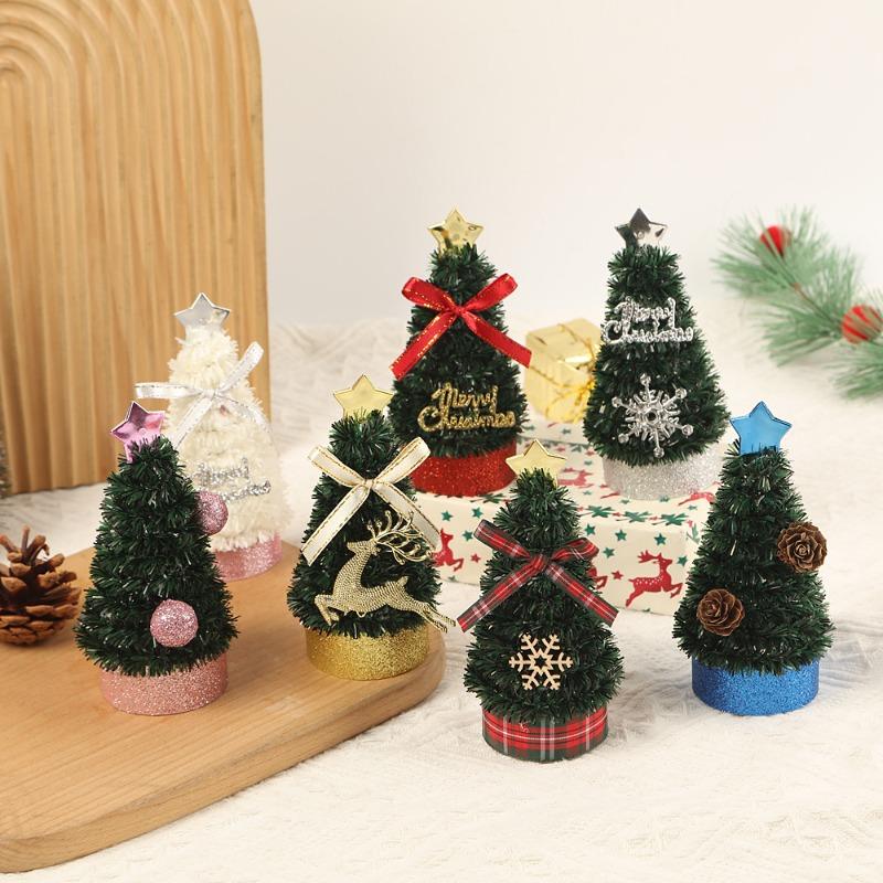 13CM Christmas Tree Mini Decoration Trees Thick Snowy Frosted Artificial Christmas Tree Tabletop With Pine