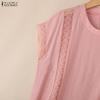 ZANZEA Women Summer Casual Round Neck Sleeveless Lace Crochet Patchwork Tank Tops