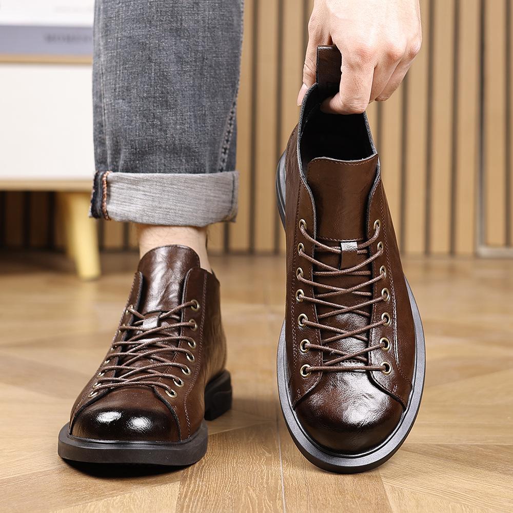 Low Top British Style Work Boots for Men Retro Fashion Casual Ankle Boots Male Spring Autumn New Designer Leather Shoes Man