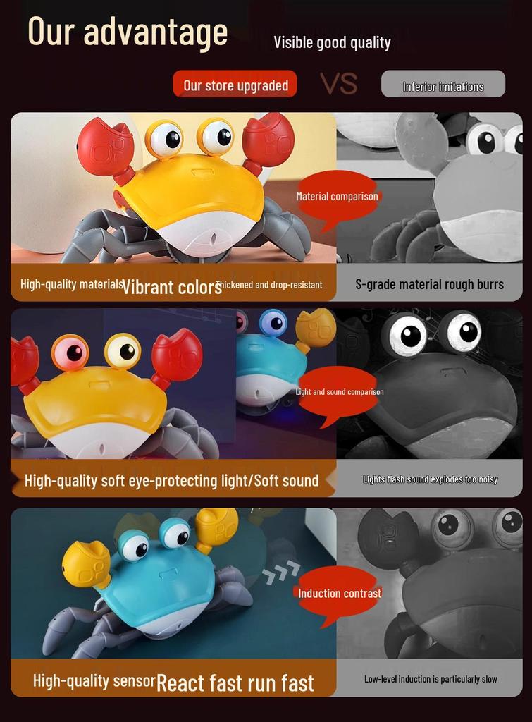 Crab Electric Crawling Toy: Automatic Induction, Wind-Up, Singing, Educational Gift for Babies and Kids