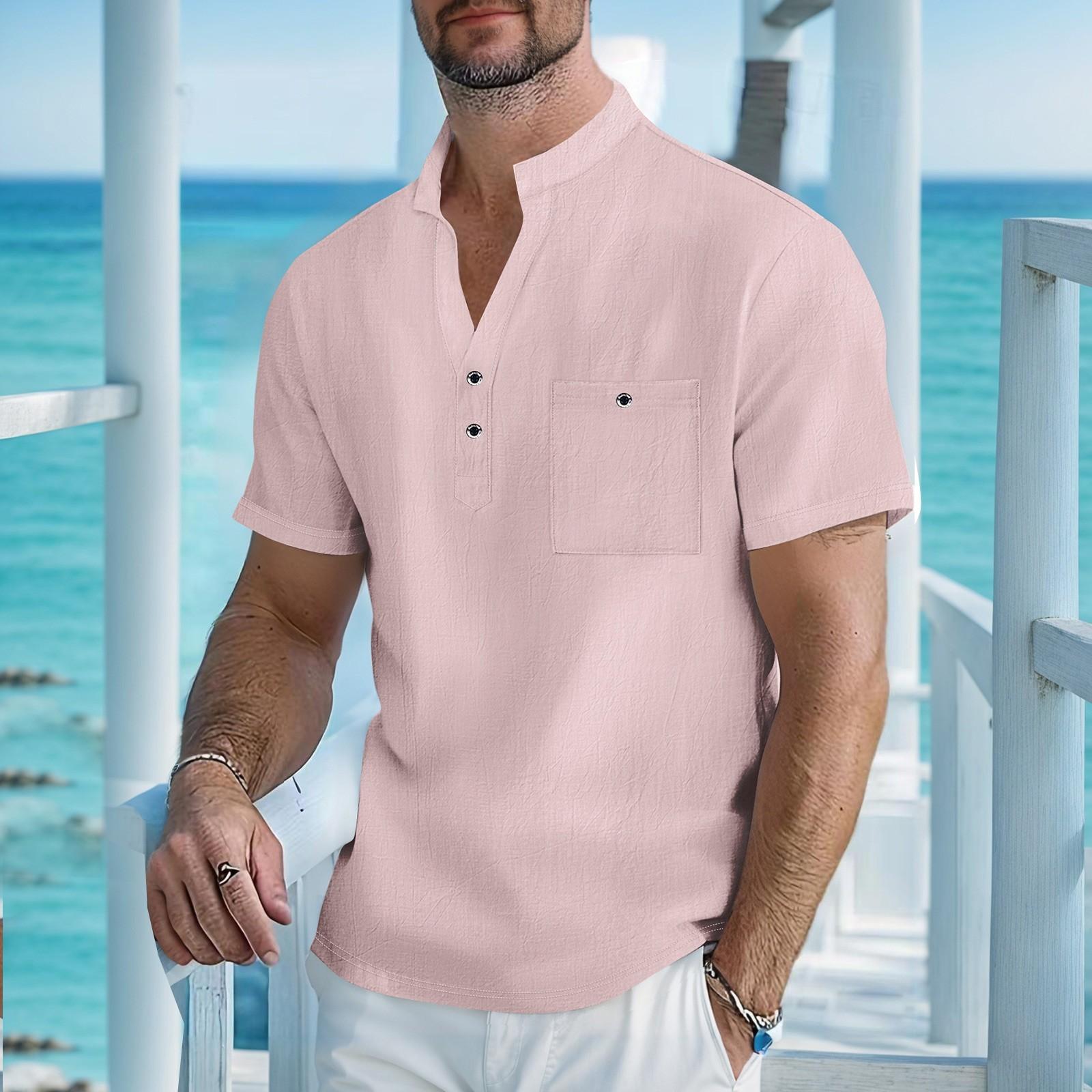 

Летняя мужская футболка с коротким рукавом с отворотом для мужчин S розовый