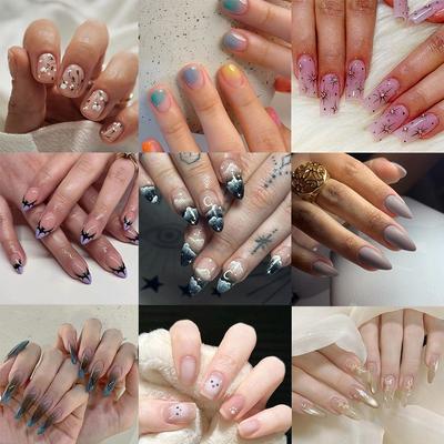 24 Stück Maniküre Lange Mandel-Falschnägel Ballerina Stiletto Fake-Nägel Blumen Regenbogen Abnehmbare Press-On-Nägel DIY