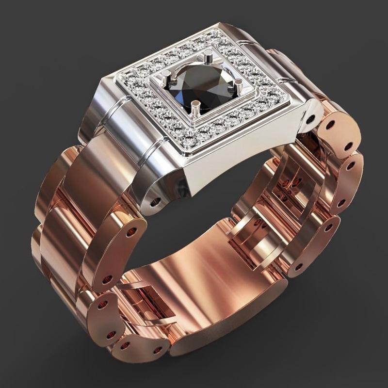 Inlaid Blue Gemstone Ring - European & American Luxury Men's Engagement Wedding Jewelry