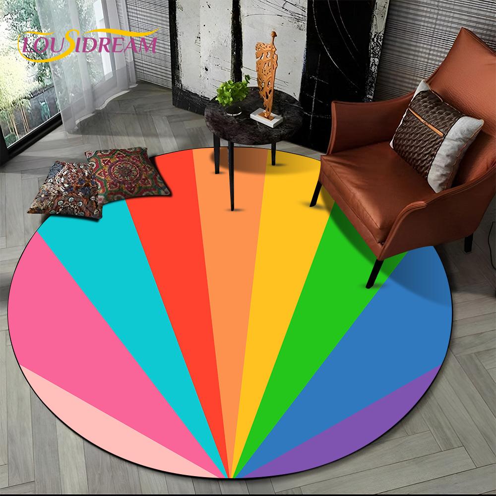 Colour Rainbow 3D Illusion Vision HD Cartoon Round Area Rug,Carpet Rug for Living Room Bedroom Sofa Playroom Decor,Non-slip Gift