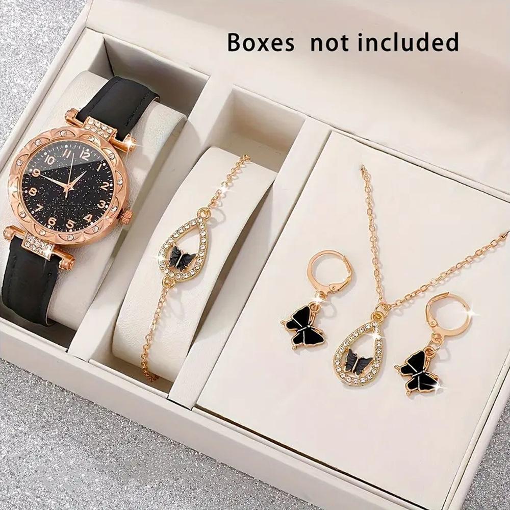 Diamond Watch Women's Belt Digital Disc Quartz Watch High Value Clover Jewelry Watch Set