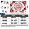 Birthday Party Roses Floral Gifts Banner, Pink Polyester Backdrop for Wall Hanging Decor
