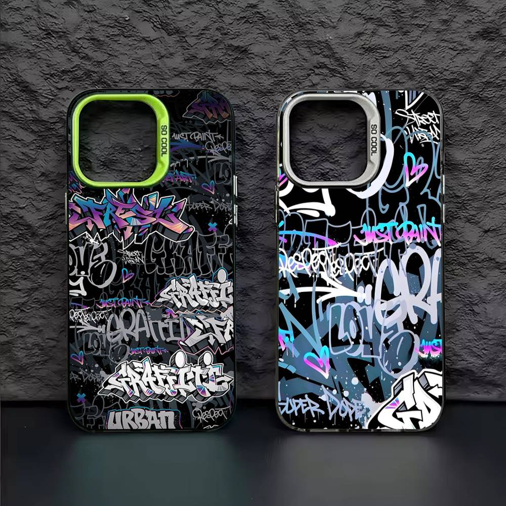 Cool Black Graffiti Color Phone Case For IPhone 17 16 15 14 13 12 11 Pro Max Plus Pro Shell