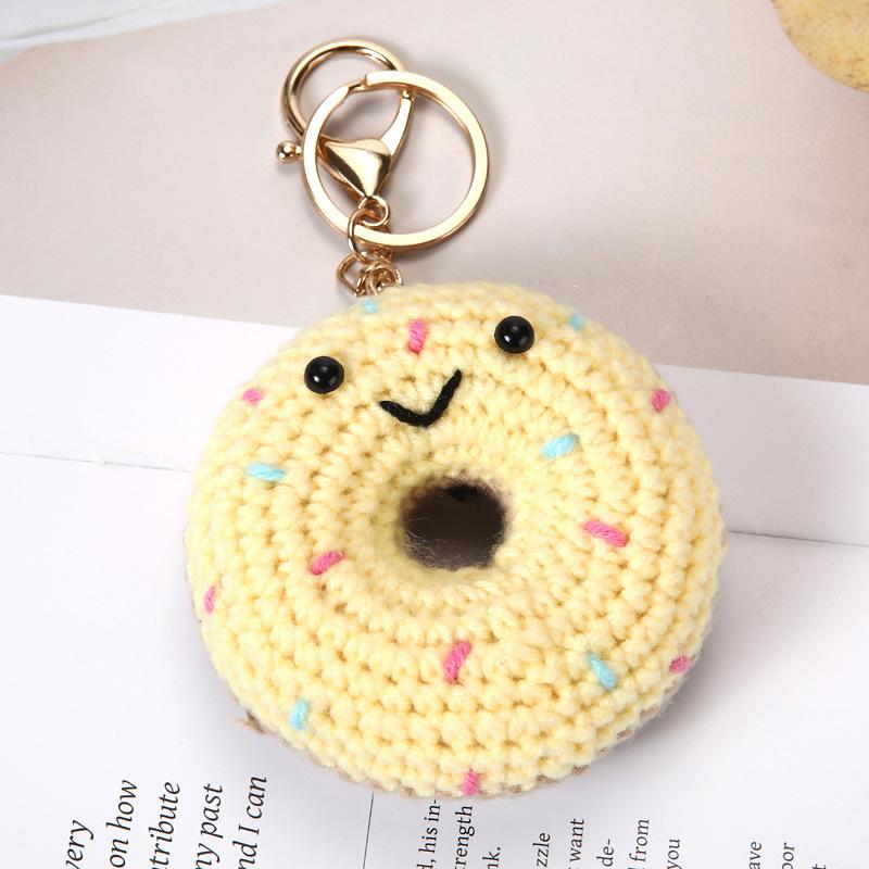 Funny Bread Doll Series Crochet Keychain Handmaking Crochet Hamburger Keyrings Creative Knitted Doll Gifts Knitting Keyrings