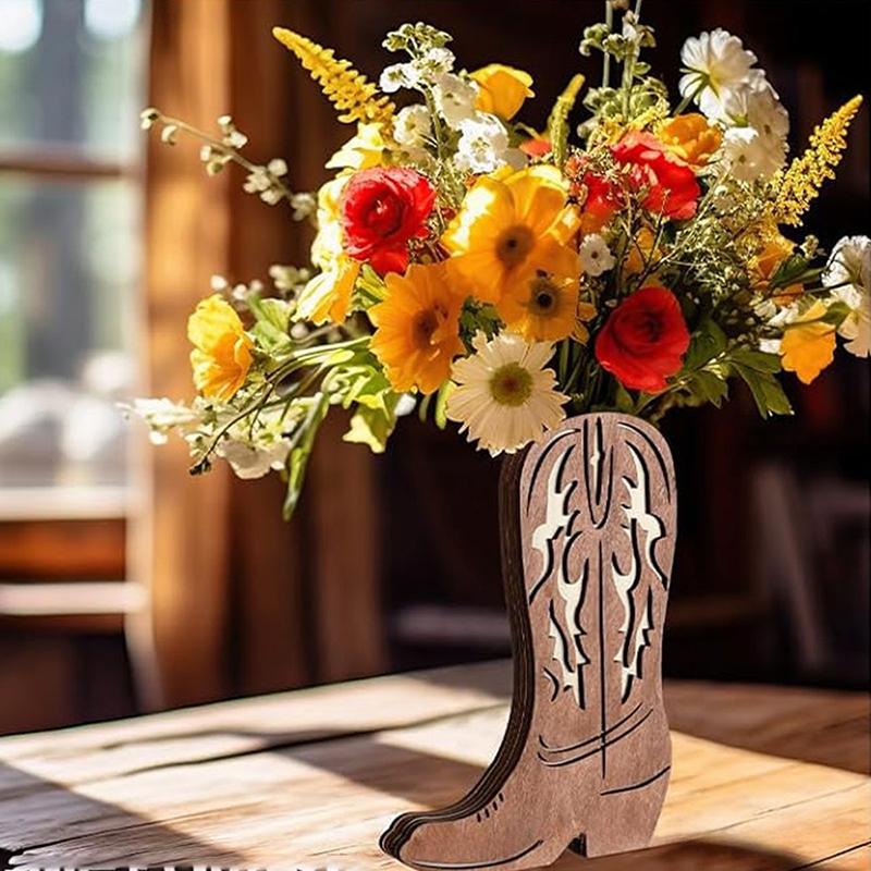 Wooden Cowgirl Cowboy Boot Vase Cowboy Boots Wall Planter Dried Flower Plant Shelf Wall Hanging Indoor Vase Hanging Art Ornament