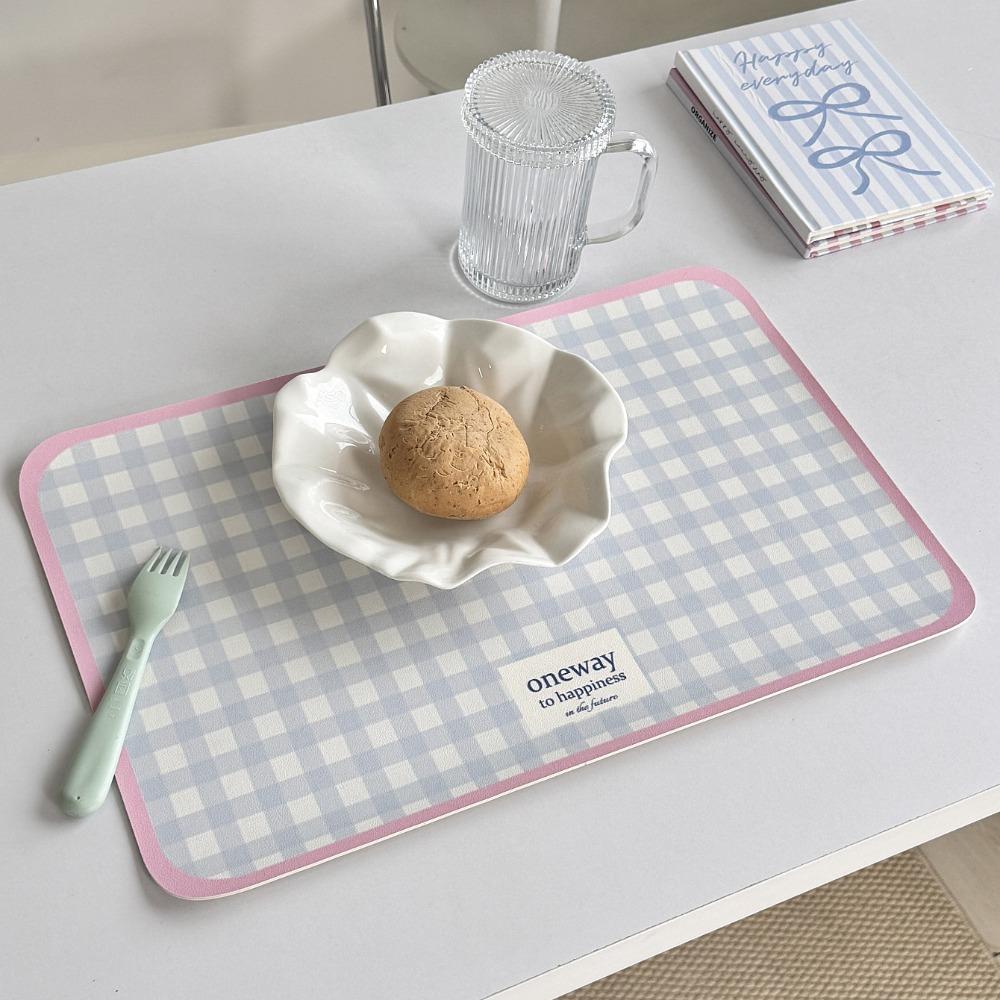 Cute Leather Placemat Simple Plaid Waterproof Western Placemats Anti Slip Oilproof Coasters Home Decor
