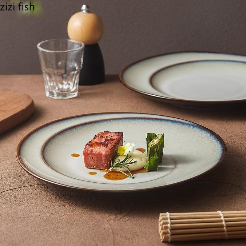 Spiral Gray Blue Plate Kiln Changes Ceramic Tableware Steak Plate Dessert Plate Barbecue Plates Molecular Cooking Tableware