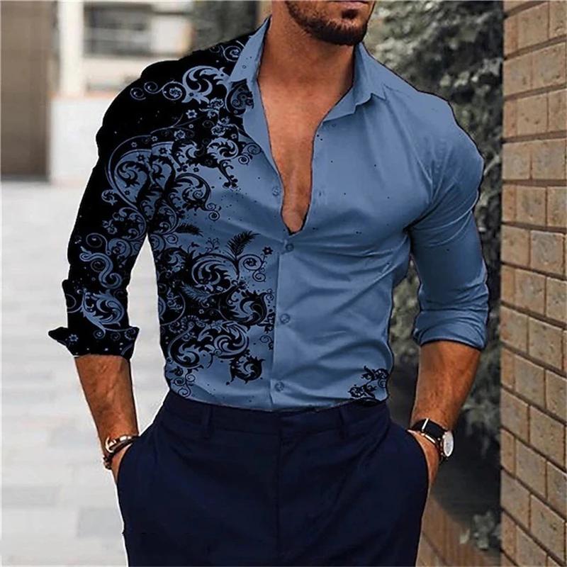 Men's shirt classic long-sleeved shirt Hawaiian shirt fashion casual shirt super large size